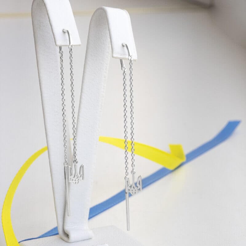 Срібні сережки протяжки Герб України