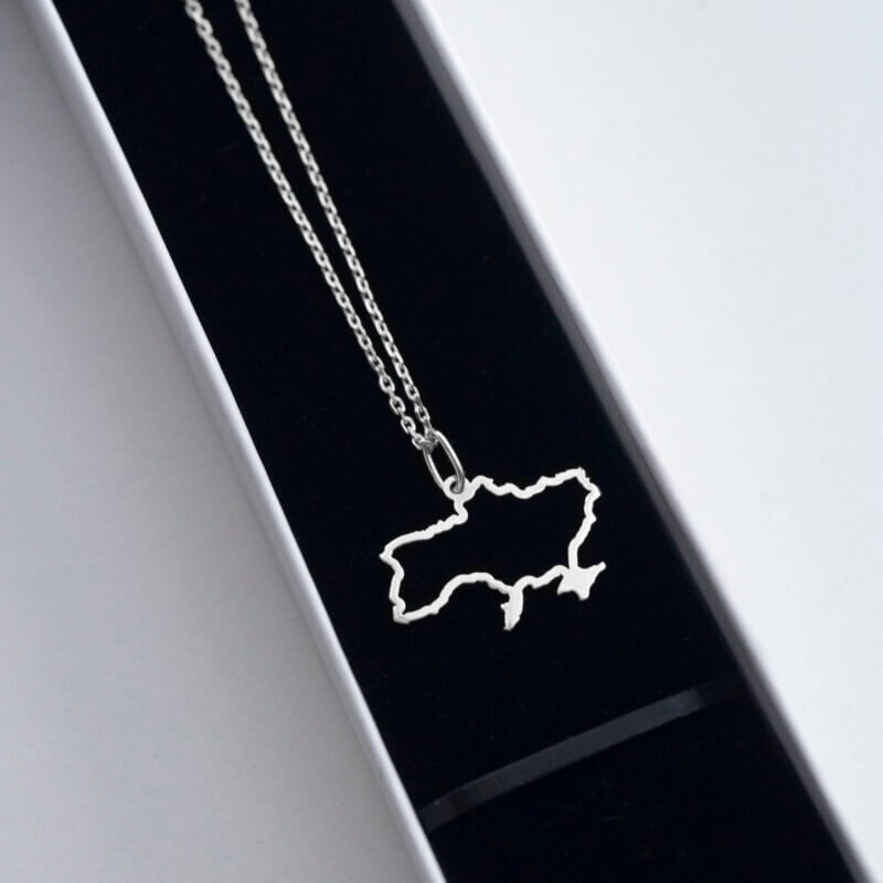 Срібне кольє Україна на подовженому ланцюжку
