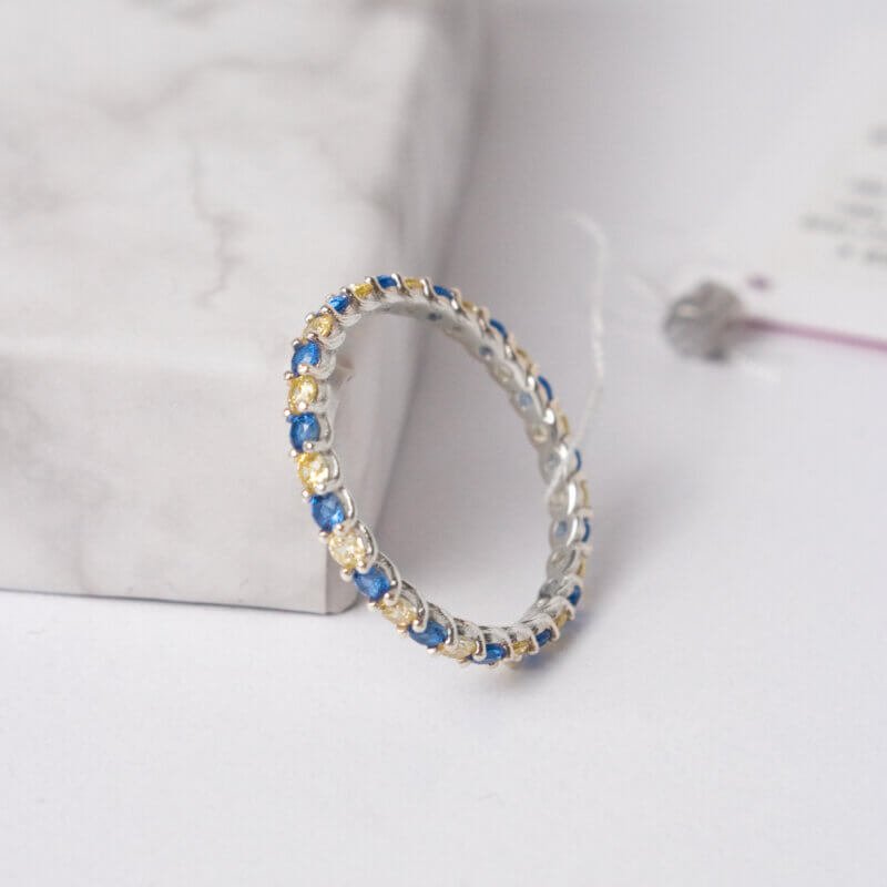 Срібна каблучка жовто-блакитна