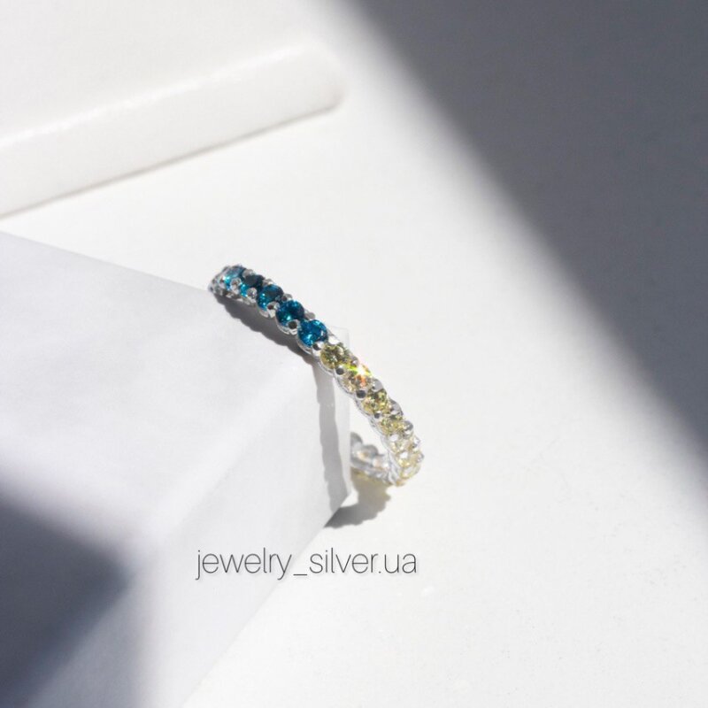 Срібна каблучка жовто-блакитна