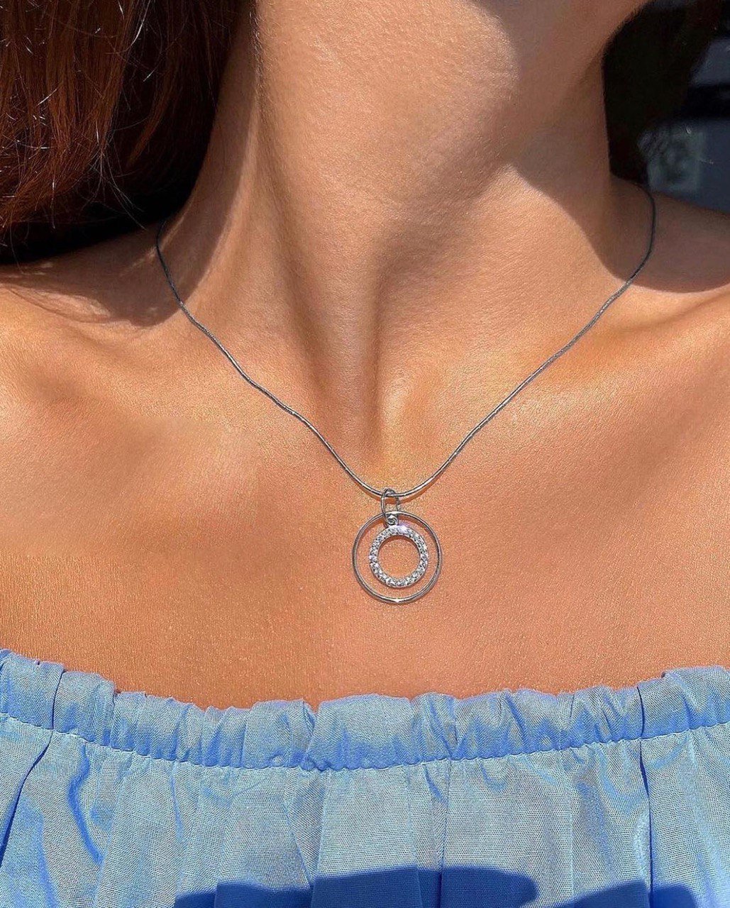 Подвійна кругла срібна підвіска у геометричному стилі - Зображення 2