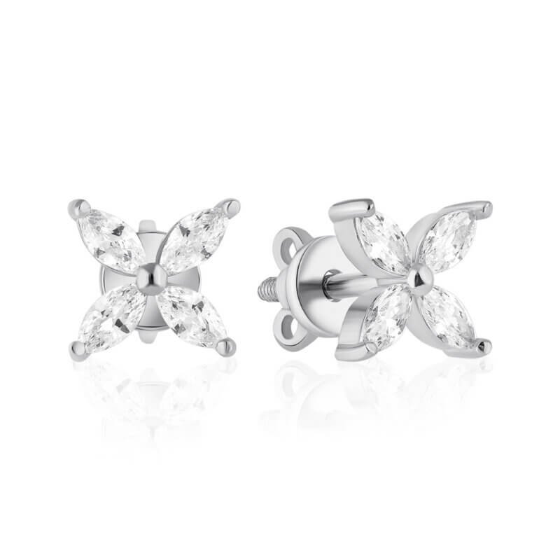 Срібні сережки Квітка з фіанітами