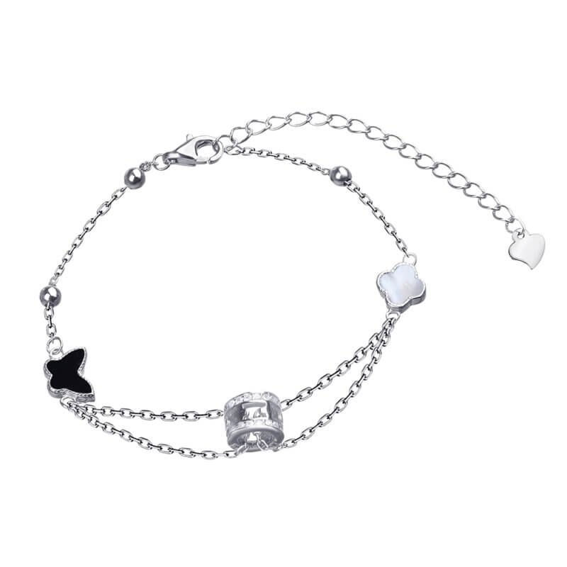 Срібний браслет з оніксом та перламутром