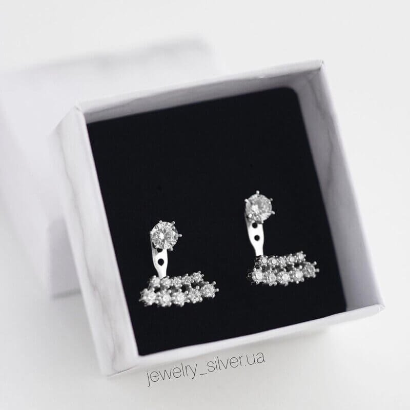 Срібні сережки джекети 2в1