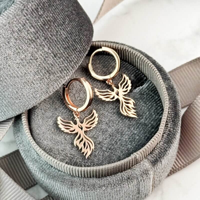 Срібні сережки Фенікс в позолоті