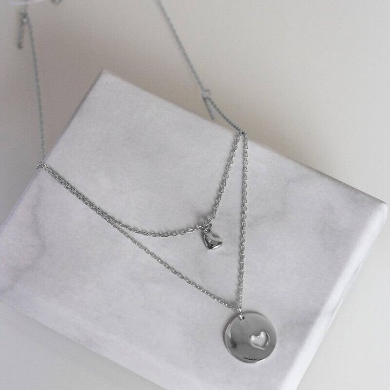 Подвійне срібне кольє з сердечком