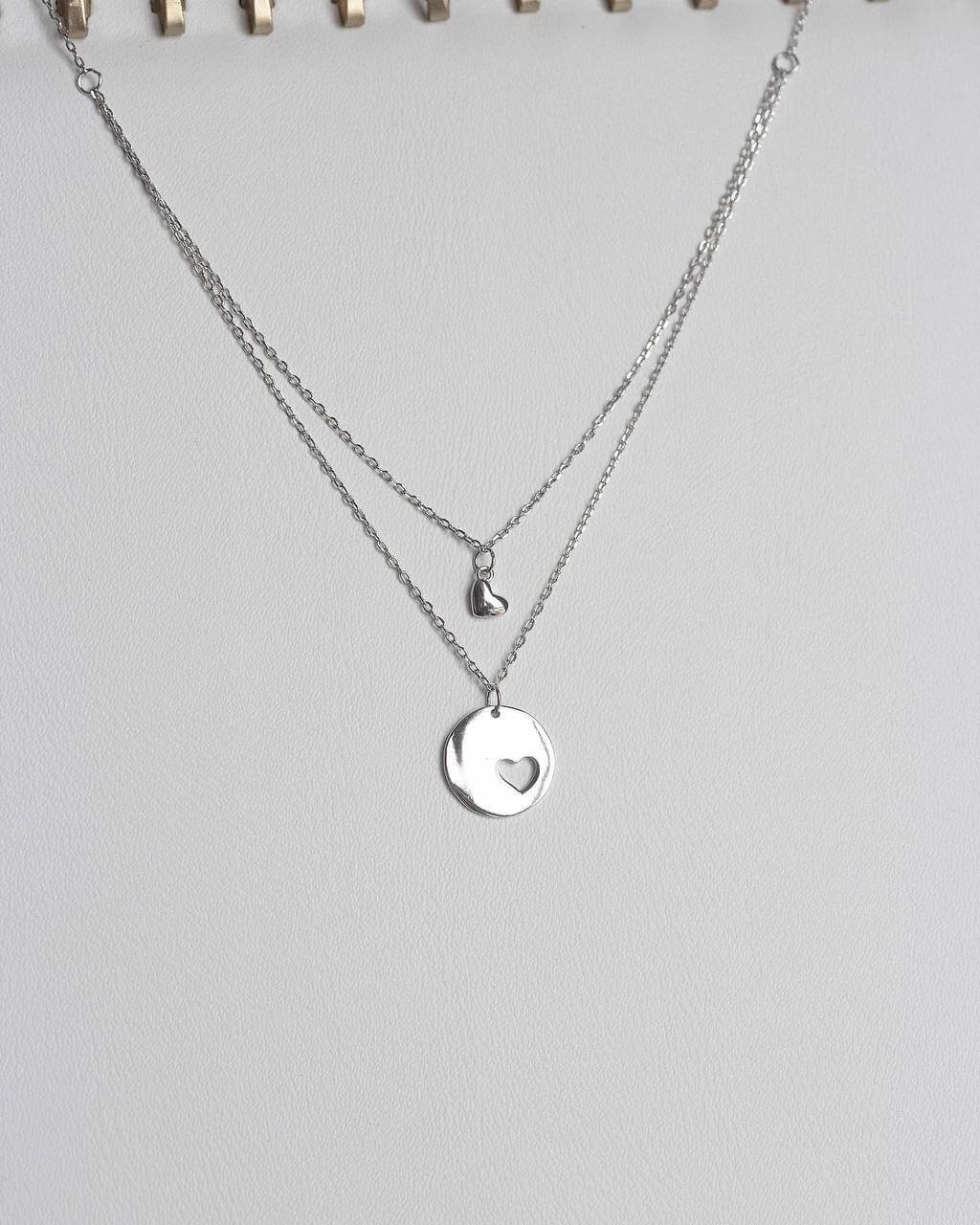 Подвійне срібне кольє з сердечком - Зображення 2