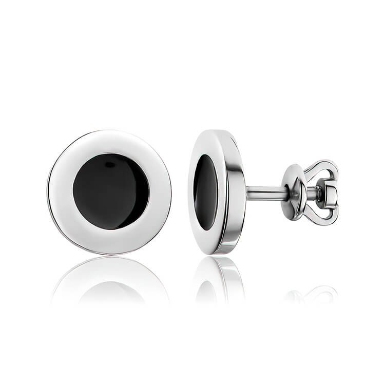 Срібні сережки зі вставками з чорної емалі