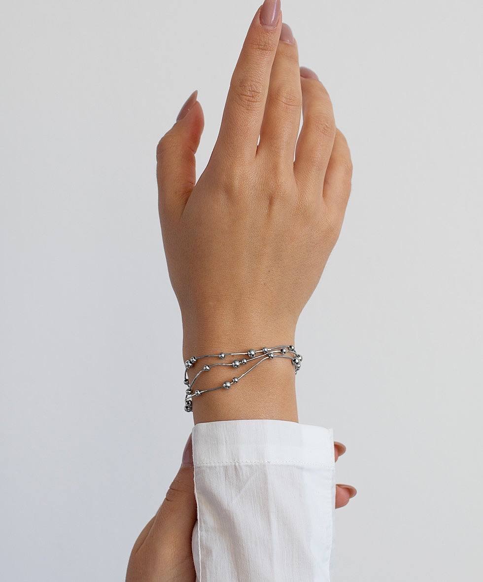 Срібний подвійний браслет Кульки - Зображення 2