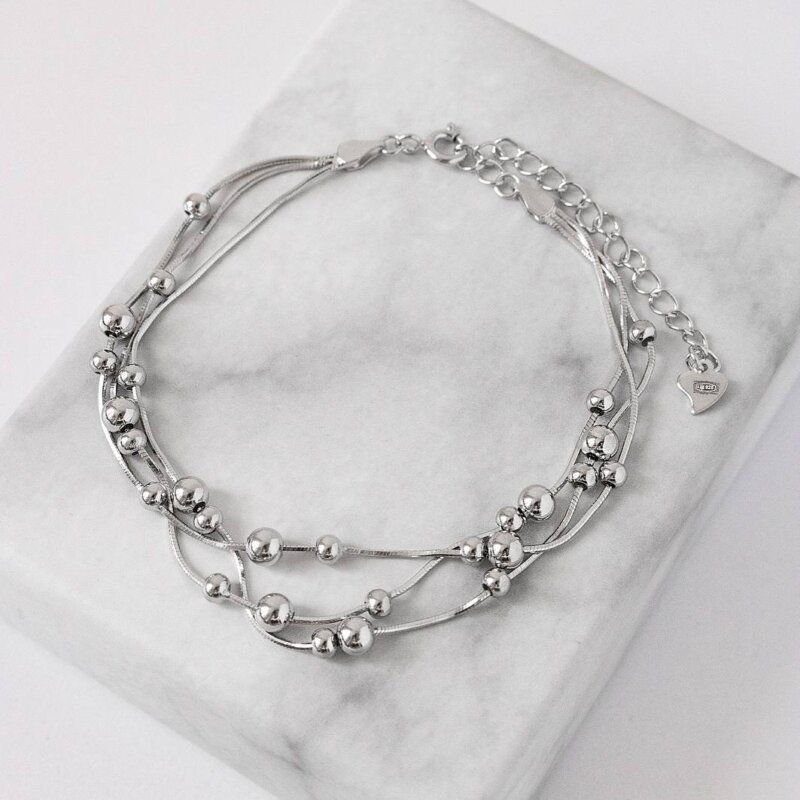 Срібний подвійний браслет Кульки