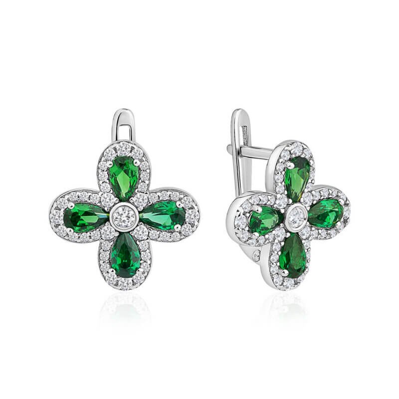 Срібні сережки з зеленими камінцями