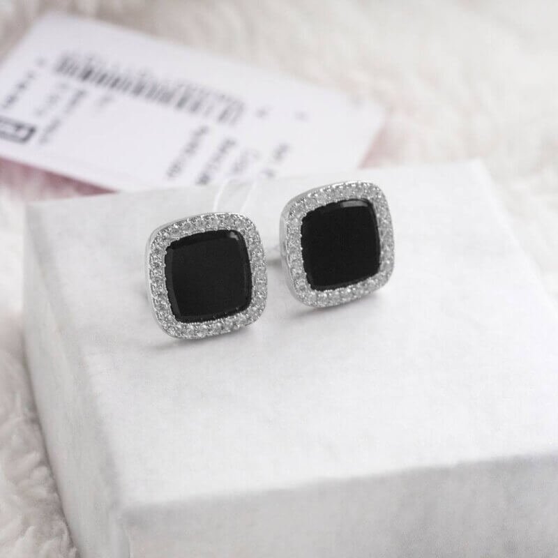 Срібні сережки з чорним оніксом