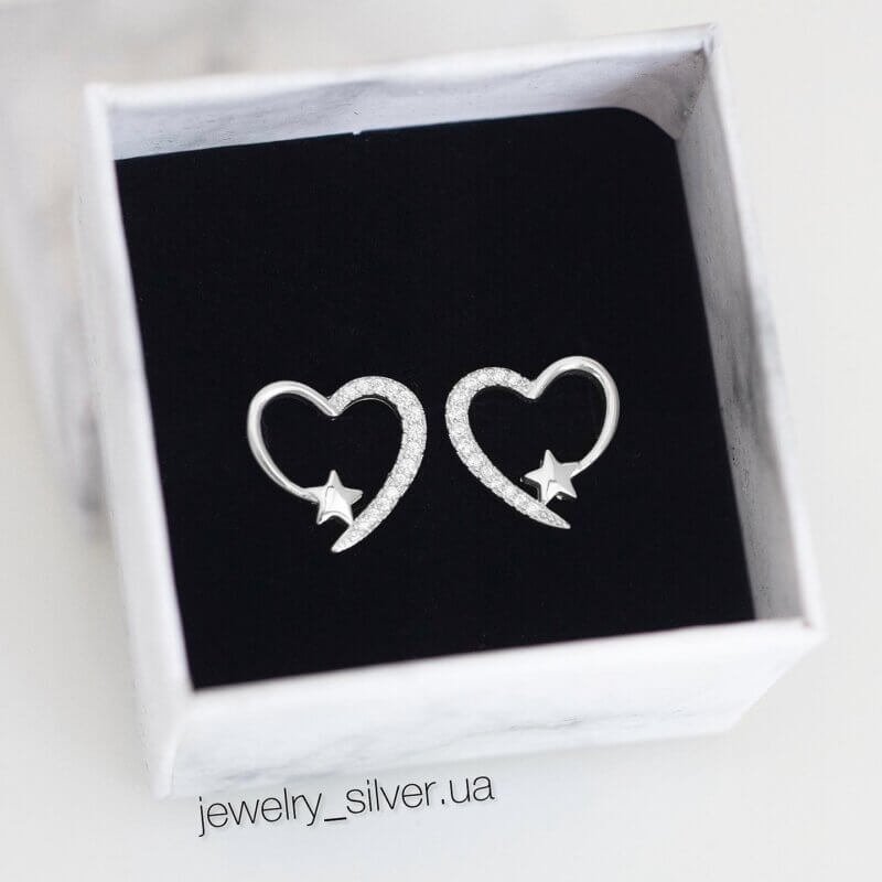 Срібні сережки «Серце з зірочкою»