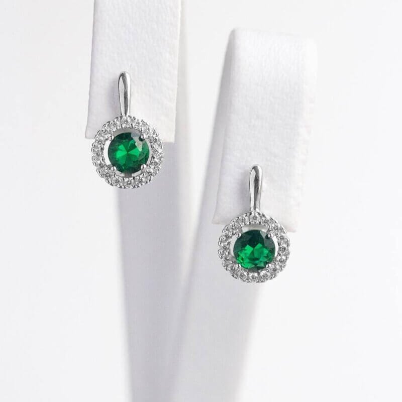 Срібні сережки з зеленим каменем