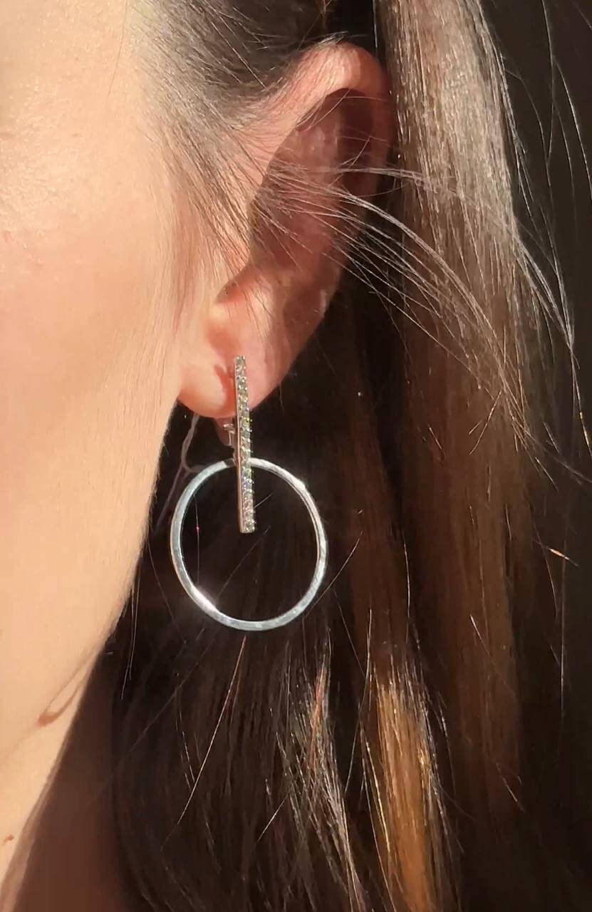 Срібні сережки у геометричному стилі з цирконієм - Зображення 2