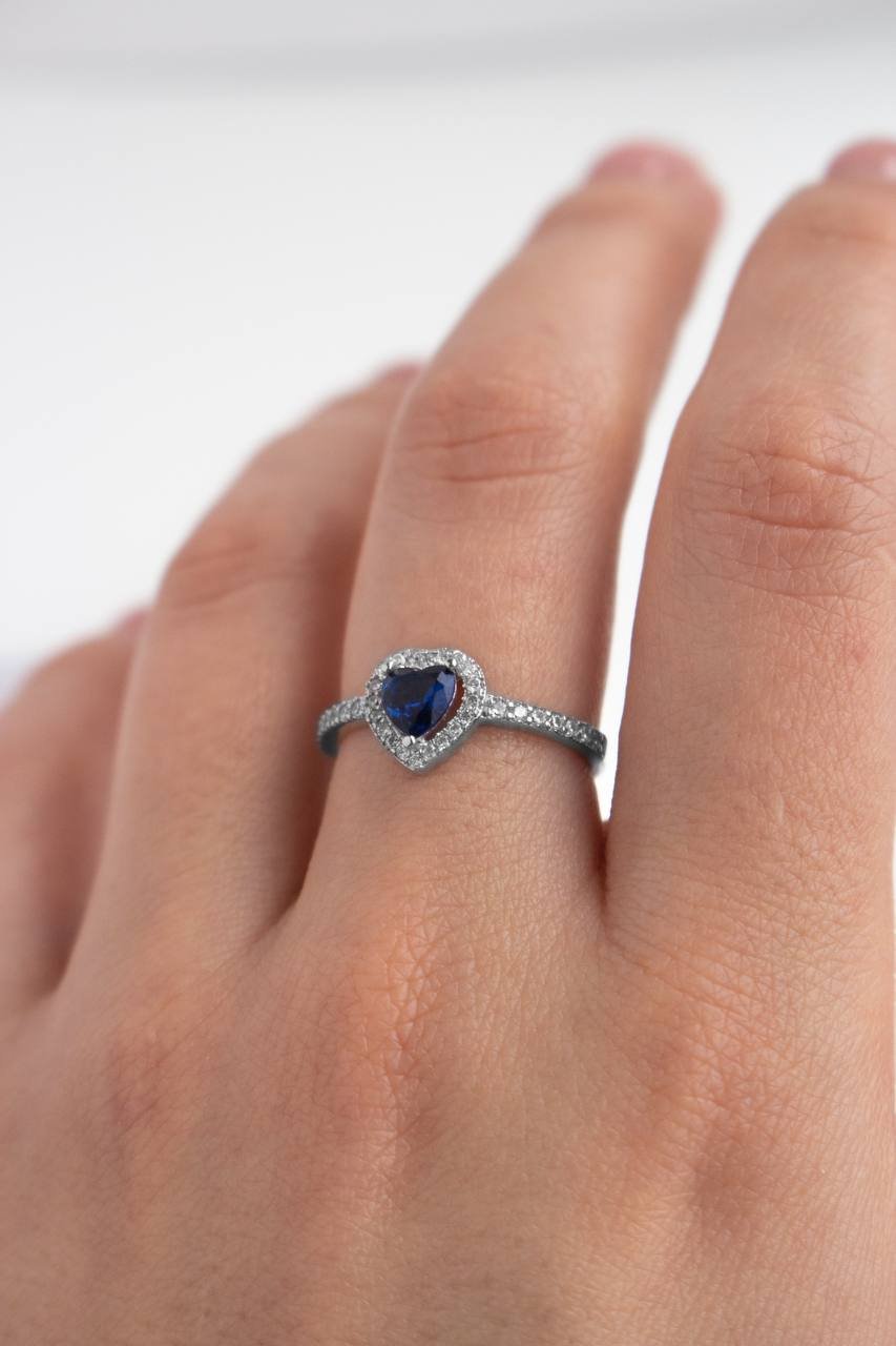 Срібна каблучка Серце з синім камінцем - Зображення 2