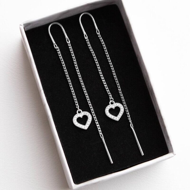 Срібні сережки протяжки «Серце»