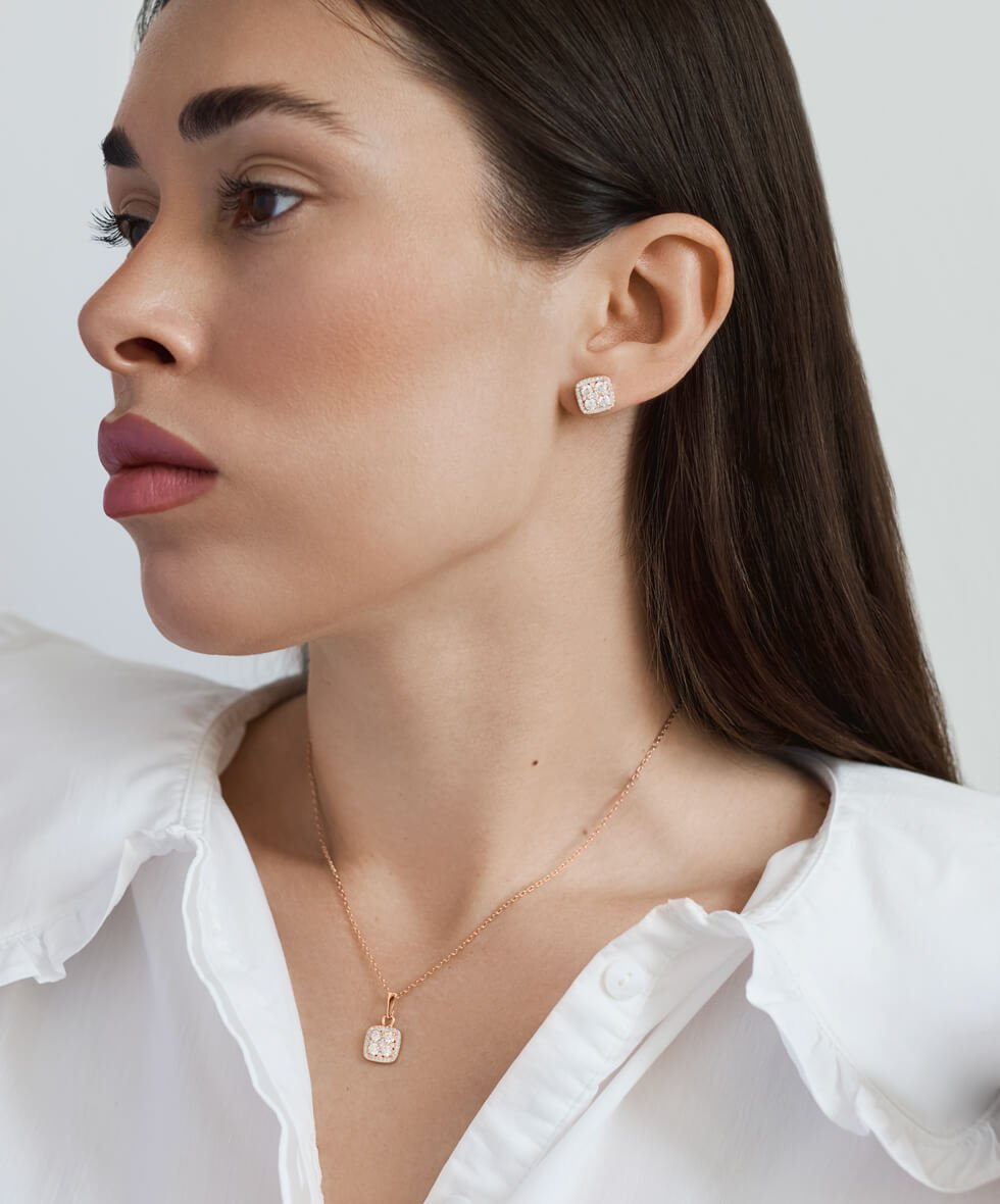 Квадратні срібні сережки з камінням - Зображення 3