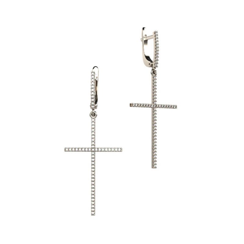 Срібні сережки Хрестики з камінцями