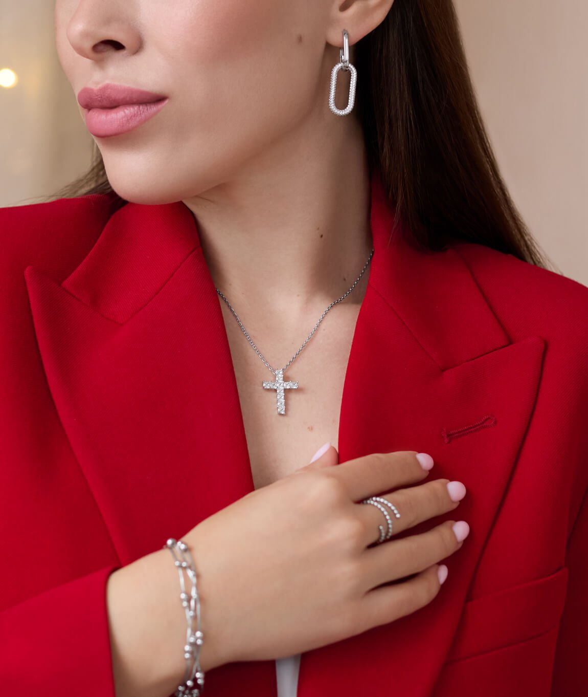 Срібний хрестик з квадратними камінцями - Зображення 2