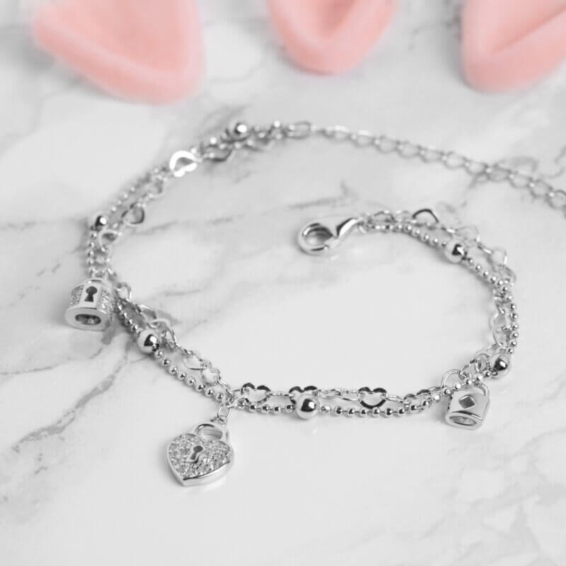 Срібний подвійний браслет Серце